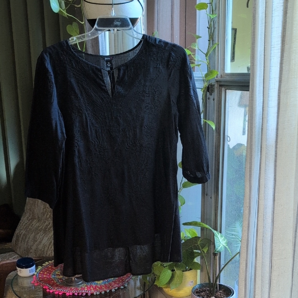 Intro Black Mandarin Collar 3/4 Sleeve Blouse